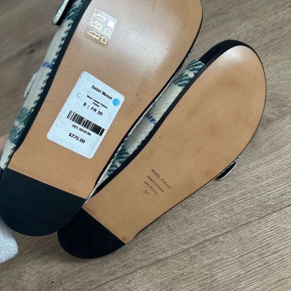 New in box‎ ISABEL MARANT Ivory Lennyo Checked Felt Sandals - Picture 6 of 7